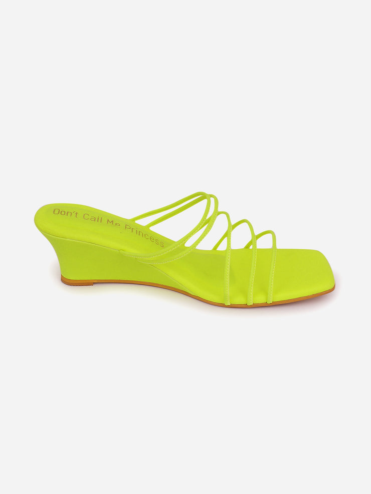BRITNEY(NEON GREEN )  Solid Neon Green Kitten Heeled Sandals