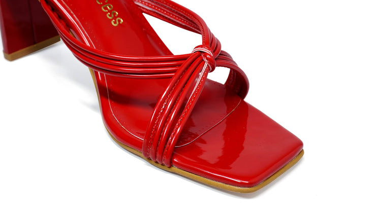 Red Strappy Chunky Heels - Taylor